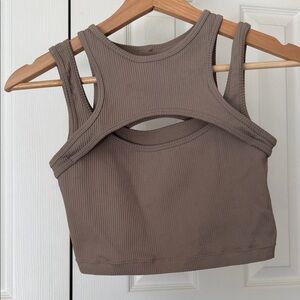 Garage Stylish Ribbed Crop Top - Taupe